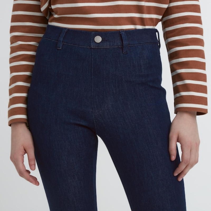 Uniqlo Ultra Stretch Denim Leggings Bukse Dame Marineblå | 1596-SRTCH