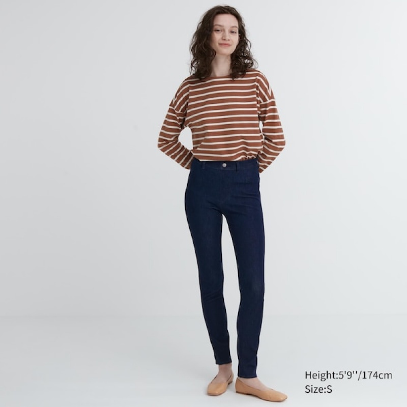 Uniqlo Ultra Stretch Denim Leggings Bukse Dame Marineblå | 1596-SRTCH