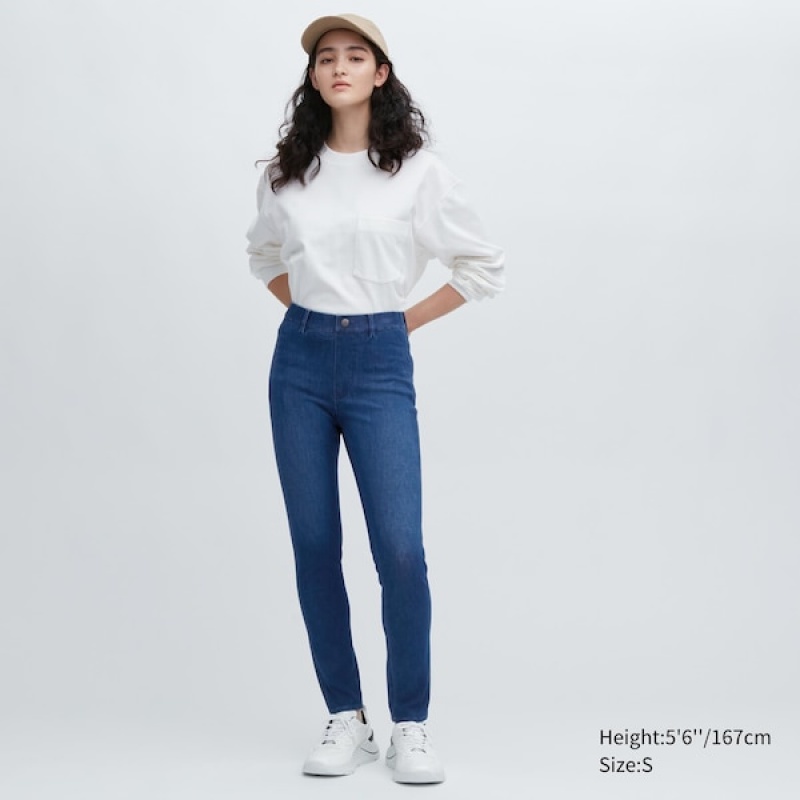 Uniqlo Ultra Stretch Denim Leggings Bukse Dame Marineblå | 5019-KWVHZ