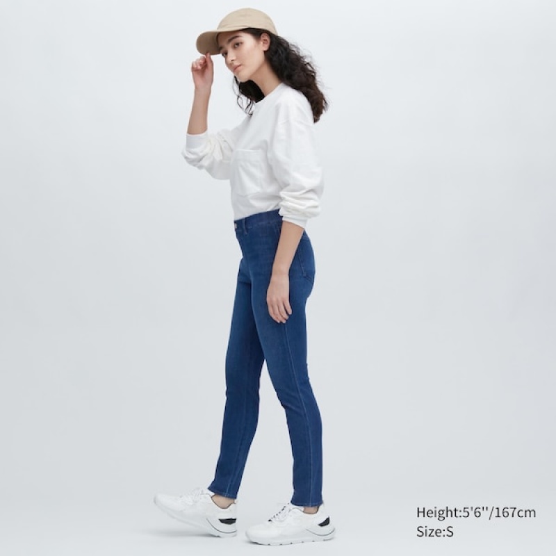 Uniqlo Ultra Stretch Denim Leggings Bukse Dame Marineblå | 5019-KWVHZ