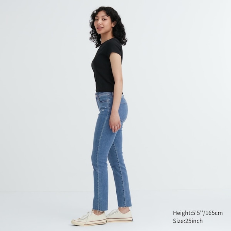 Uniqlo Ultra Stretch Distressed Jeans Dame Blå | 3671-HNIME