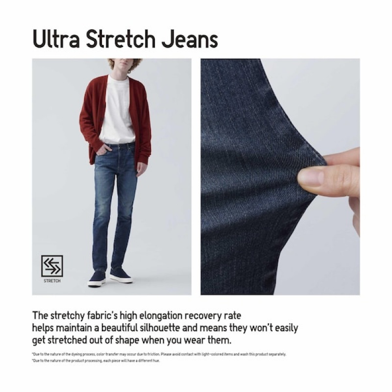 Uniqlo Ultra Stretch Distressed Jeans Herre Blå | 0468-JTVEG