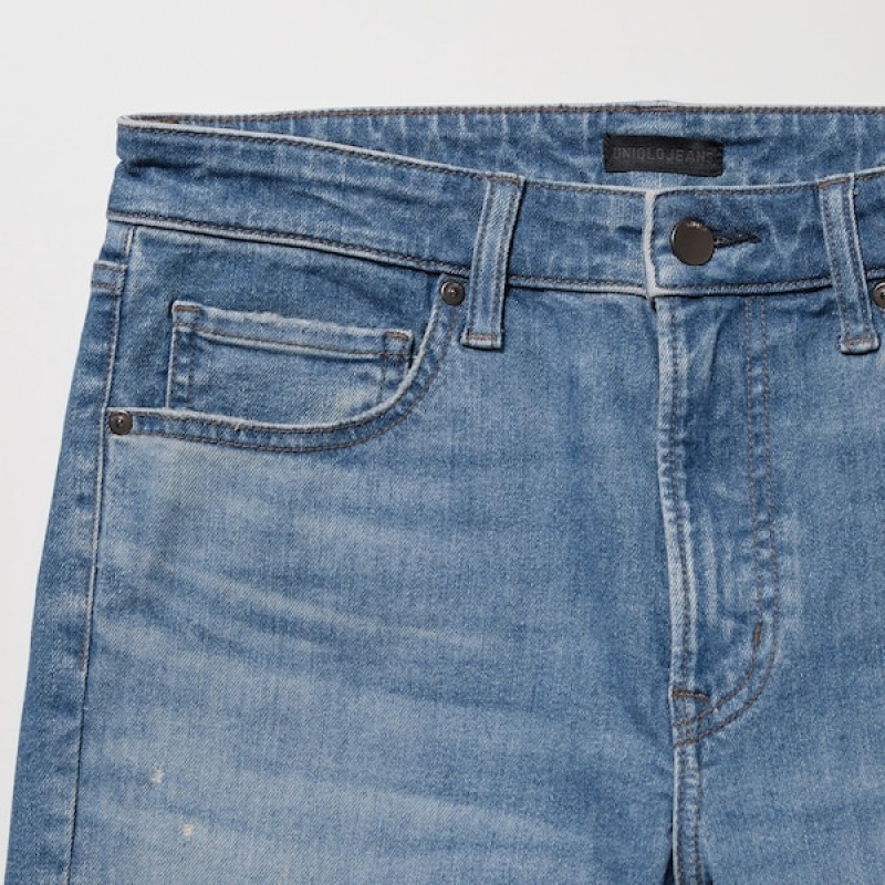 Uniqlo Ultra Stretch Distressed Jeans Herre Blå | 0468-JTVEG