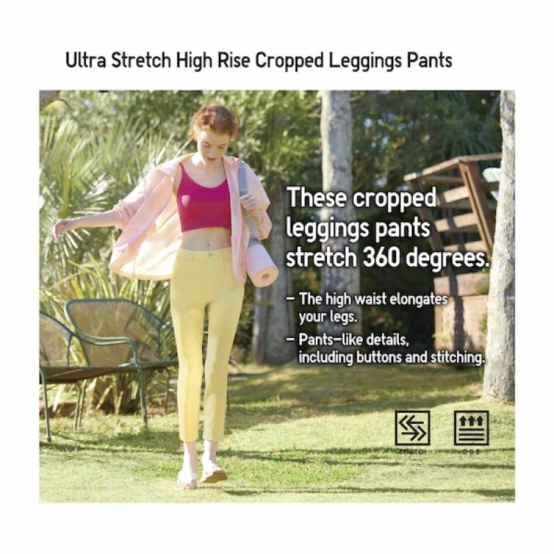 Uniqlo Ultra Stretch High-Rise Cropped Leggings Bukse Dame Gul | 1578-IRKUV