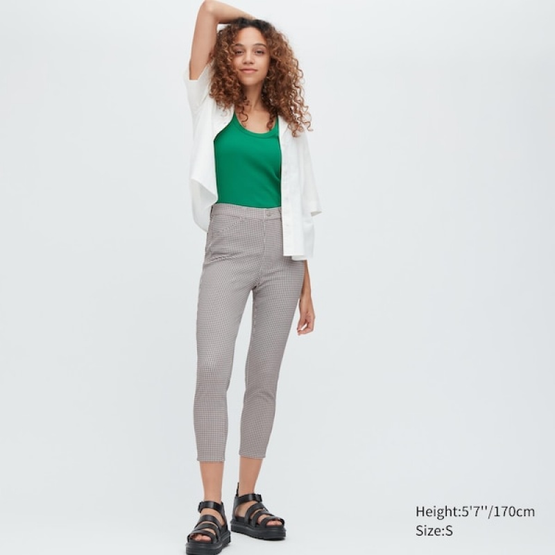 Uniqlo Ultra Stretch High-Rise Print Leggings Bukse Dame Svarte | 9286-ZAKXN