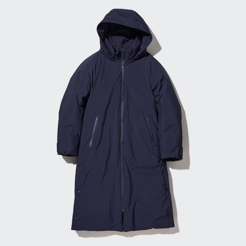 Uniqlo Ultra Warm Hybrid Down Long Frakker Dame Marineblå | 1470-EMGVK