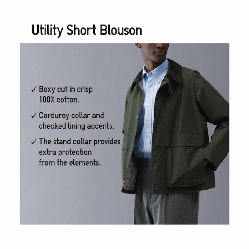 Uniqlo Utility Kort Blouson jackets Herre Grønn | ZUTQVK-396