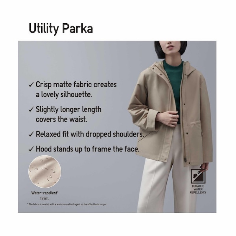 Uniqlo Utility Parka Dame Beige | 2607-WOUHT