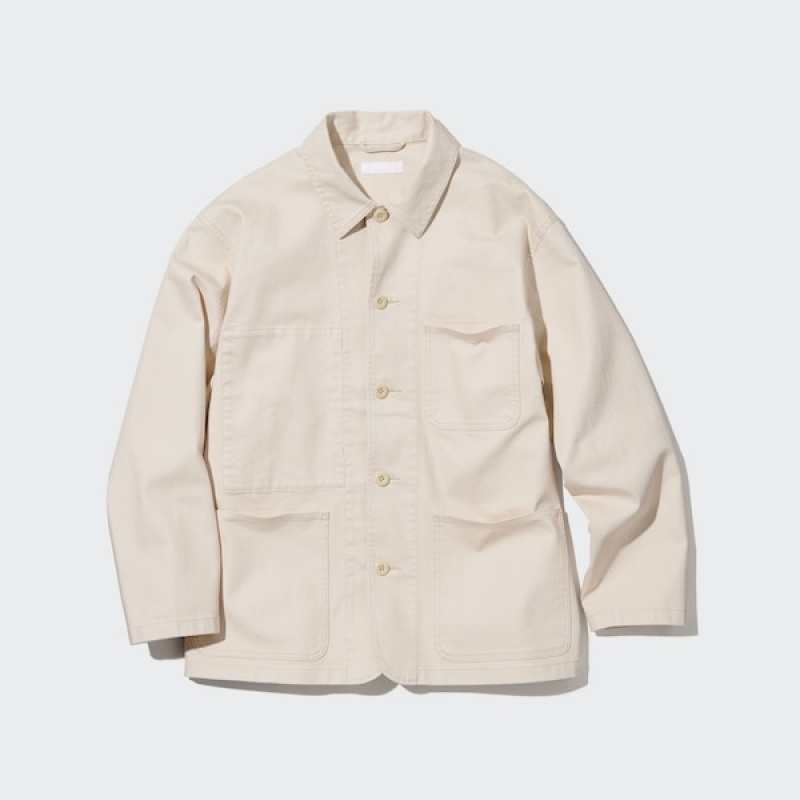 Uniqlo Utility jackets Herre Hvite | NJXYDC-346