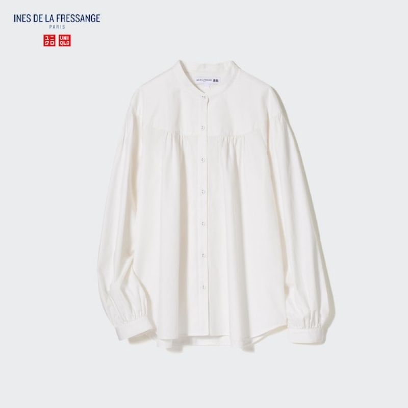 Uniqlo Volume Long Sleeve Skjorte Dame Hvite | 7850-ORXNQ