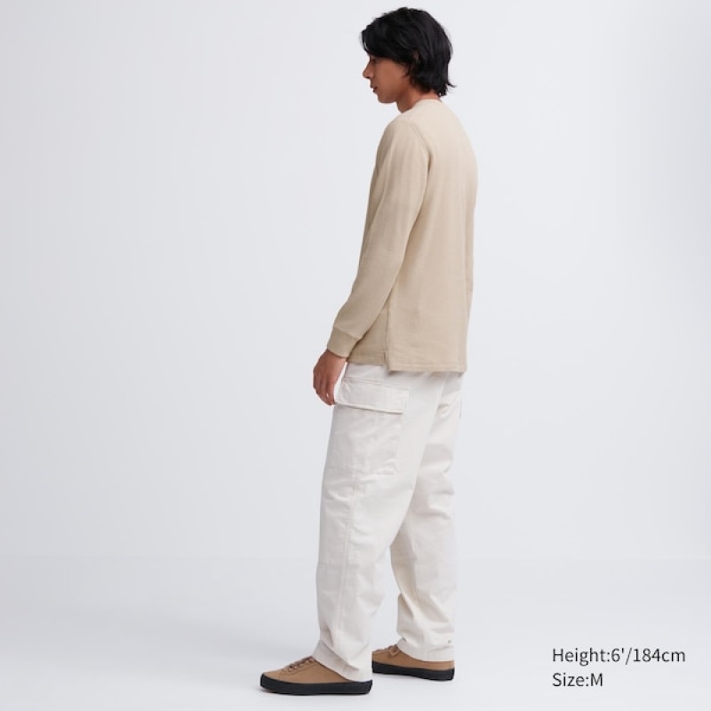 Uniqlo Waffle Crew Neck Long-Sleeve T-skjorte Herre Beige | 1657-ITKMF