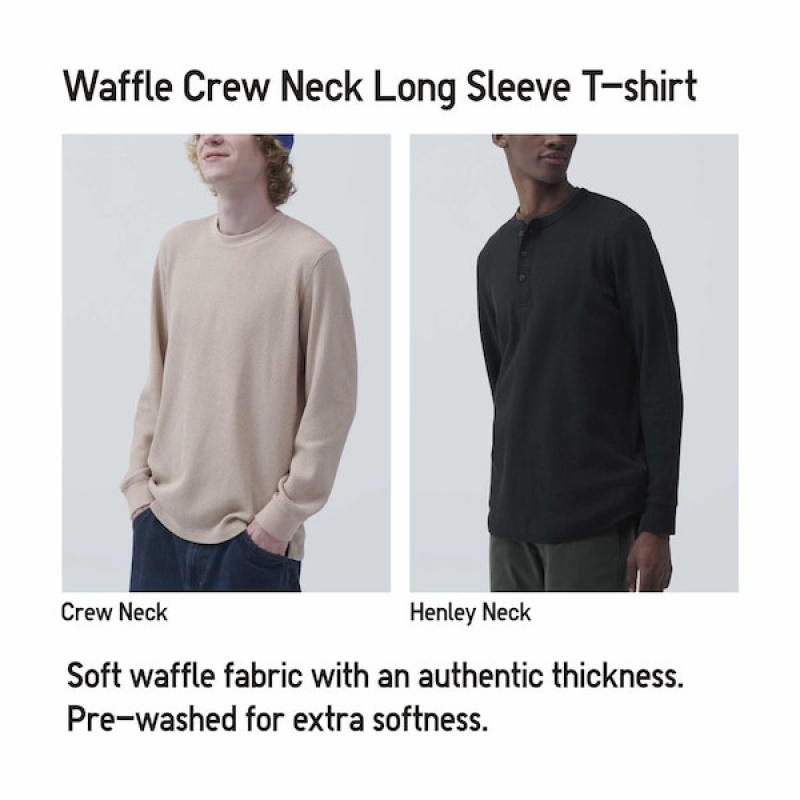 Uniqlo Waffle Crew Neck Long-Sleeve T-skjorte Herre Beige | 1657-ITKMF