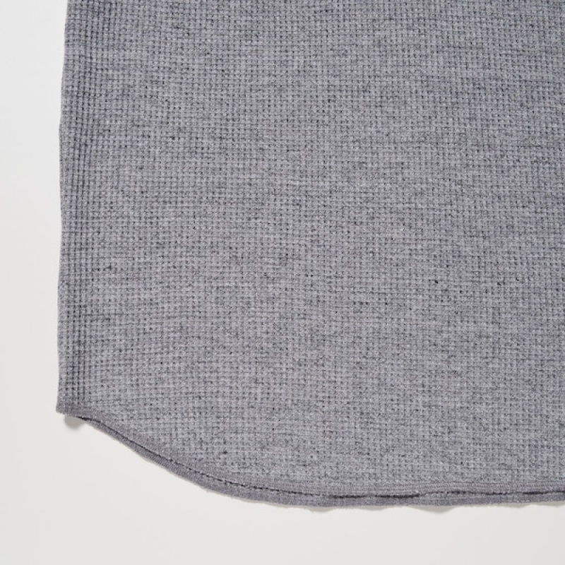 Uniqlo Waffle Henley Neck Long-Sleeve T-skjorte Herre Blå | 6310-BMKAU