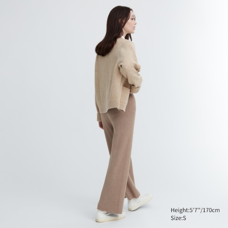 Uniqlo Washable Knit Ribbet Bukse Dame Beige | 3087-MHZOV