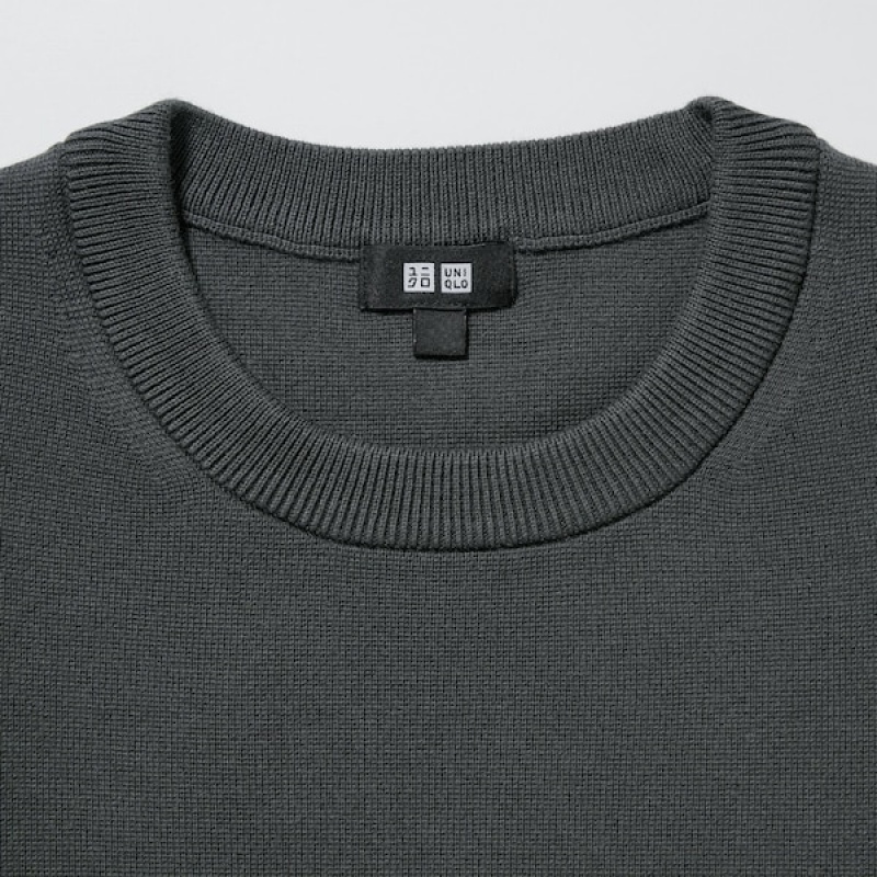 Uniqlo Washable Milano Ribbet Crew Neck Gensere Herre Mørke Grå | 2756-GIDAJ