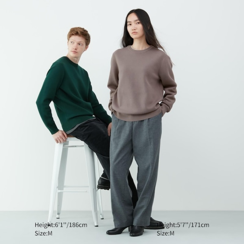 Uniqlo Washable Milano Ribbet Crew Neck Gensere Herre Grå | 0214-GKJXN