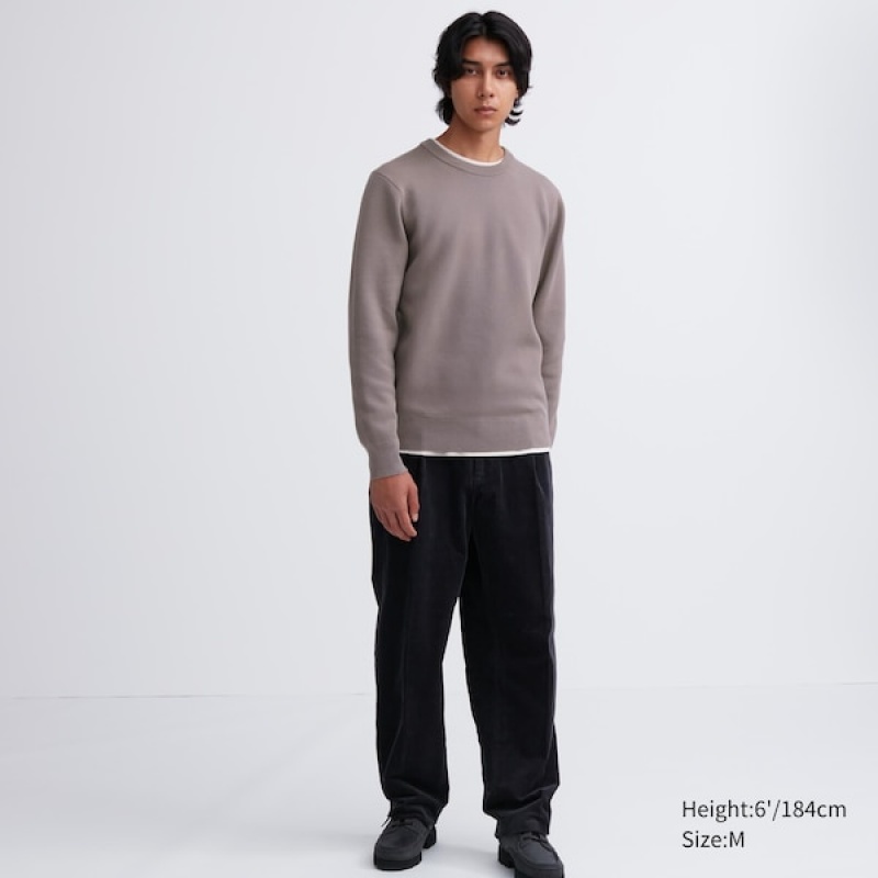 Uniqlo Washable Milano Ribbet Crew Neck Gensere Herre Grå | 0214-GKJXN