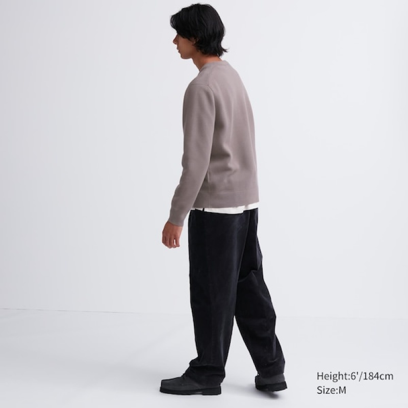 Uniqlo Washable Milano Ribbet Crew Neck Gensere Herre Grå | 0214-GKJXN