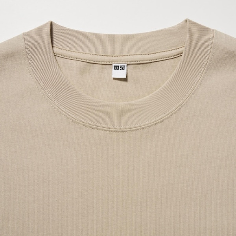 Uniqlo Washed Bomull Crew Neck Long-Sleeve T-skjorte Herre Beige | 8340-CPHOF