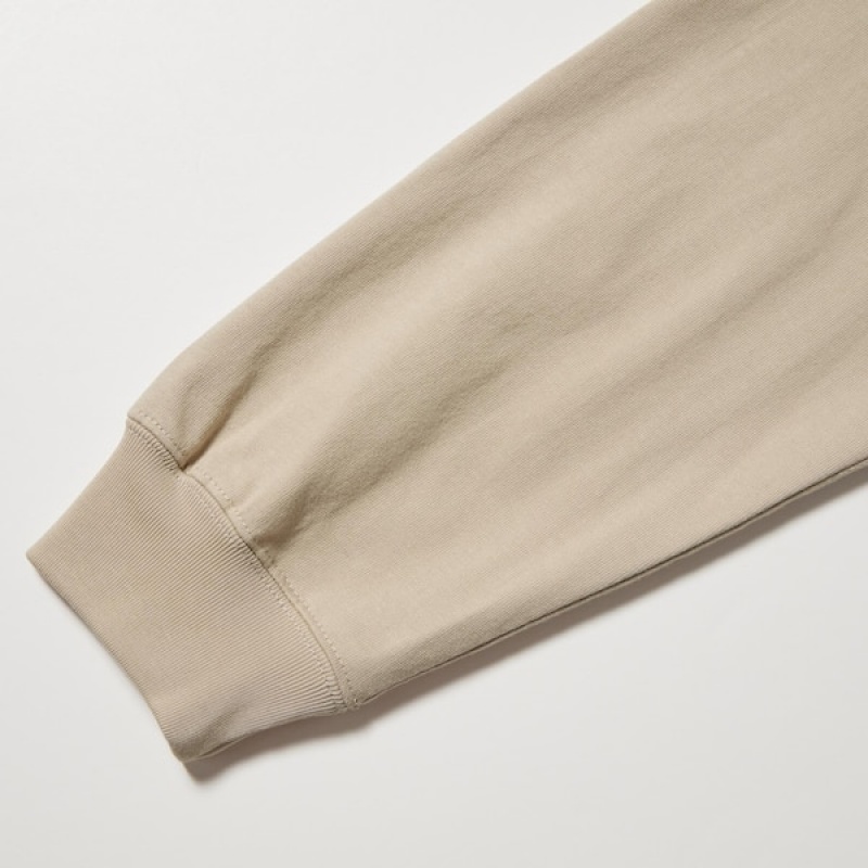 Uniqlo Washed Bomull Crew Neck Long-Sleeve T-skjorte Herre Beige | 8340-CPHOF