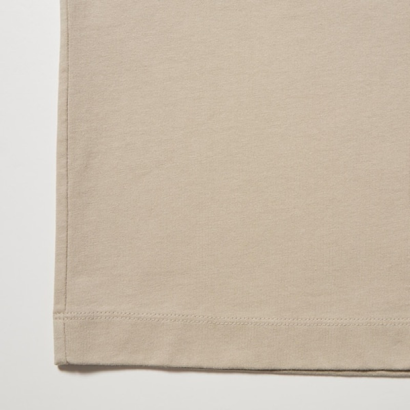 Uniqlo Washed Bomull Crew Neck Long-Sleeve T-skjorte Herre Beige | 8340-CPHOF