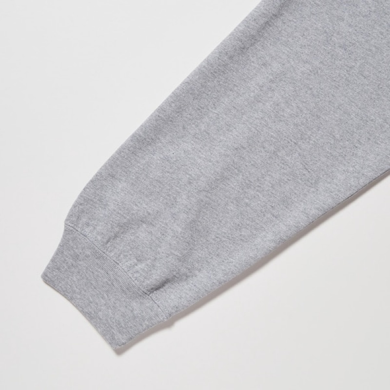 Uniqlo Washed Bomull Crew Neck Long-Sleeve T-skjorte Herre Grå | 7846-ZORFC