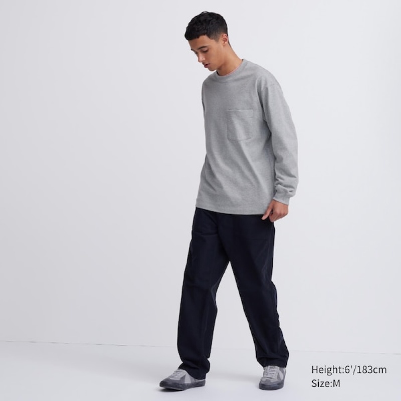 Uniqlo Washed Bomull Crew Neck Long-Sleeve T-skjorte Herre Grå | 7846-ZORFC