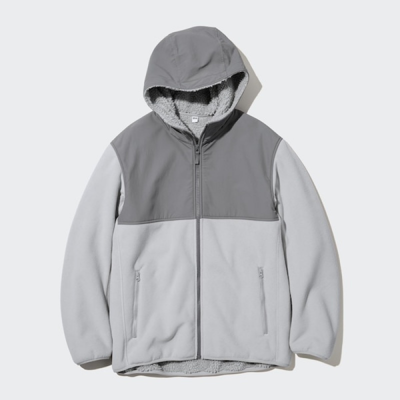 Uniqlo Windproof Outer Fleece Full-Zip Hettegenser Herre Lyse Grå | QHFIUB-704