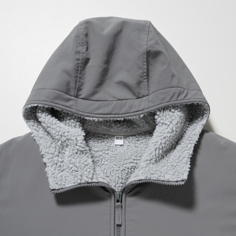 Uniqlo Windproof Outer Fleece Full-Zip Hettegenser Herre Lyse Grå | QHFIUB-704