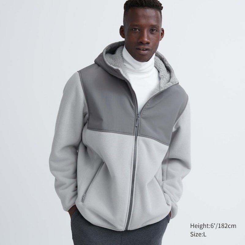 Uniqlo Windproof Outer Fleece Full-Zip Hettegenser Herre Lyse Grå | QHFIUB-704