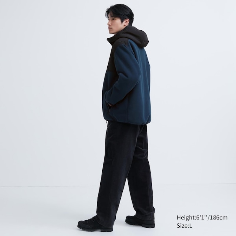 Uniqlo Windproof Outer Fleece Full-Zip Hettegenser Herre Svarte | JVIONT-503