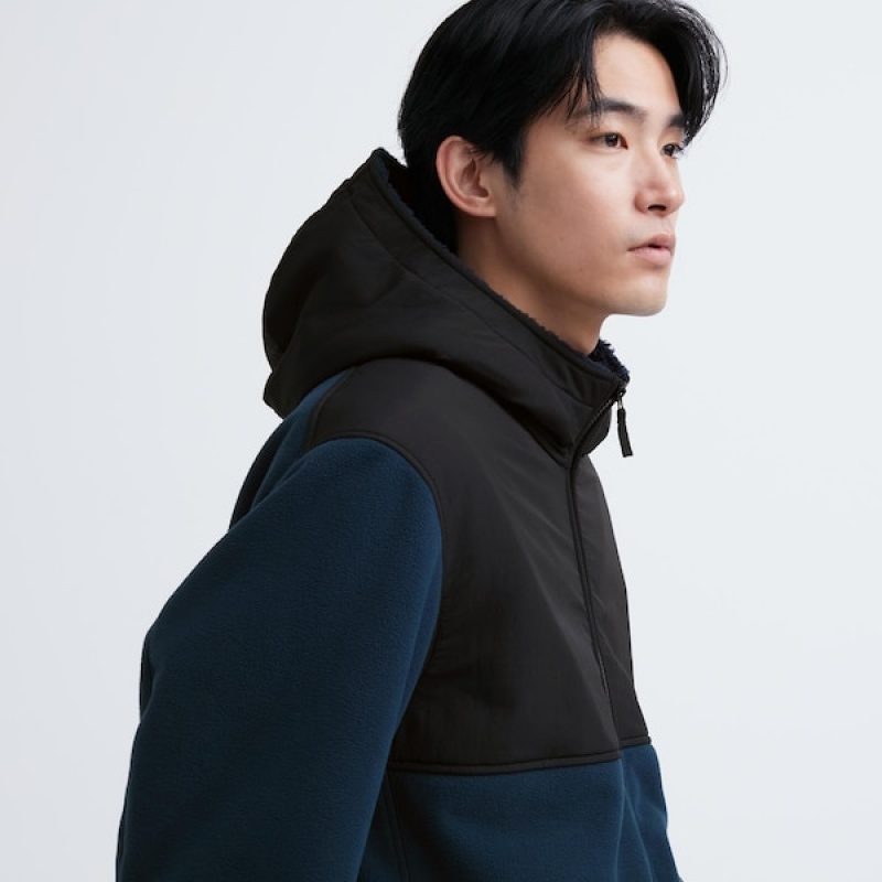 Uniqlo Windproof Outer Fleece Full-Zip Hettegenser Herre Svarte | JVIONT-503