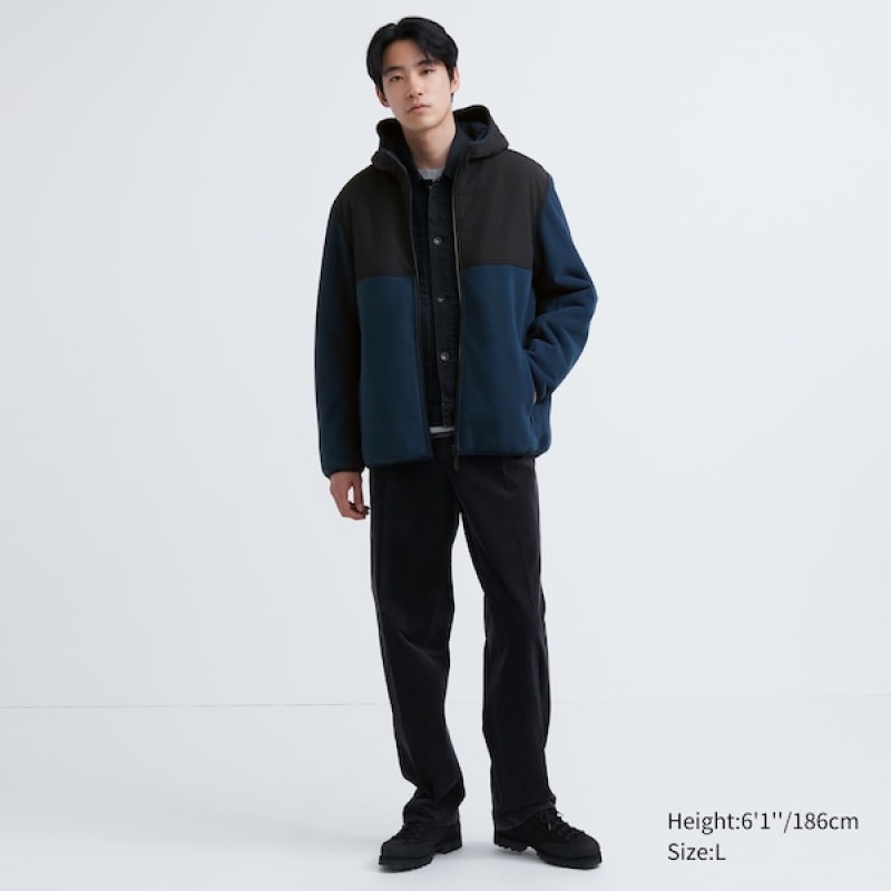 Uniqlo Windproof Outer Fleece Full-Zip Hettegenser Herre Svarte | JVIONT-503